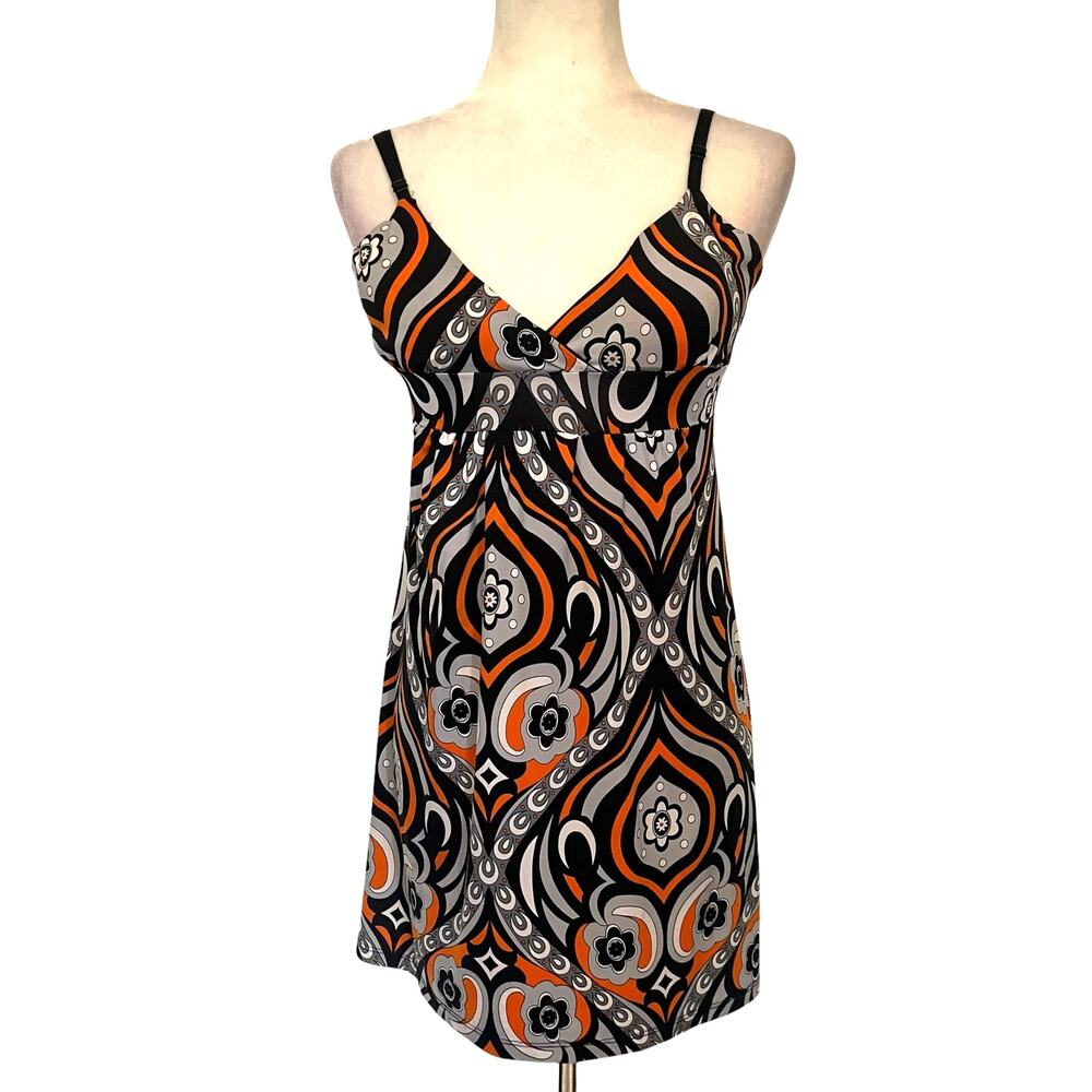 Vtg Y2K Seduction Babydoll Slip Dress Sz M 70s Festival Geometric Retro Blue USA